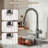 Pull-Down Kitchen Faucet With Side Sprayer & Built-In Cleaning Brush, 3 Spray Modes High-Arc Sink Faucet-122794888