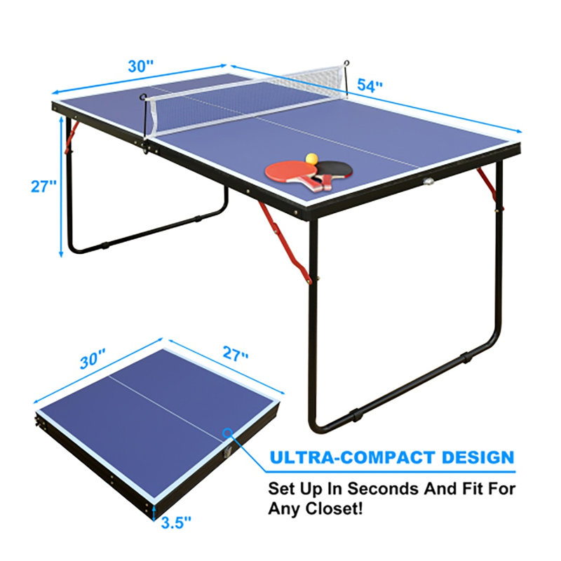 Foldable 4.5FT Table Tennis Table, Portable Ping Pong Table with MDF Playing Surface