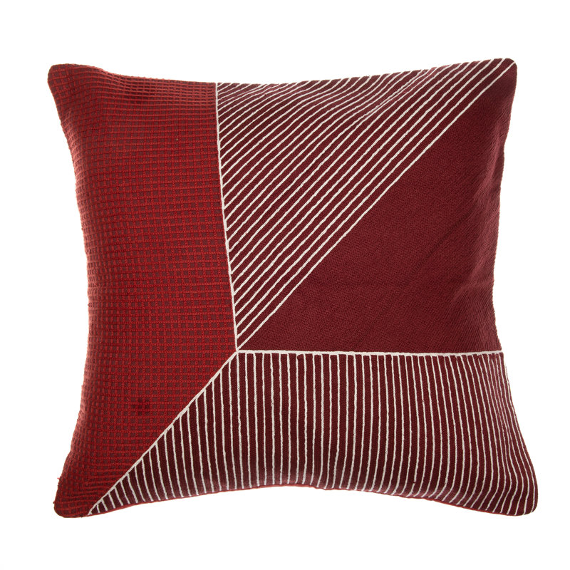 Coussin en coton brodé, 24 po x 24 po, Rouge / blanc, Polyester/ Bourre en polyester