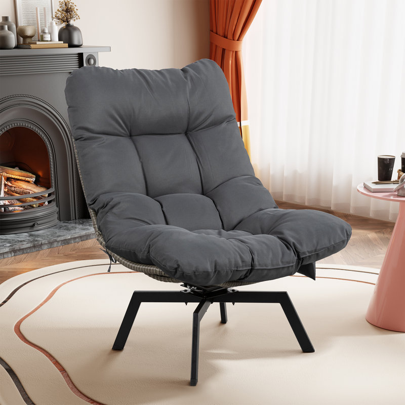 Outdoor Swivel Wicker Chair, Dark Gray, Gray