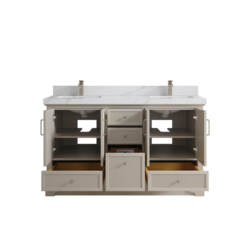 Alys 60" Free Standing Double Bathroom Vanity with Top (Knobs Option), Calacatta Sienna