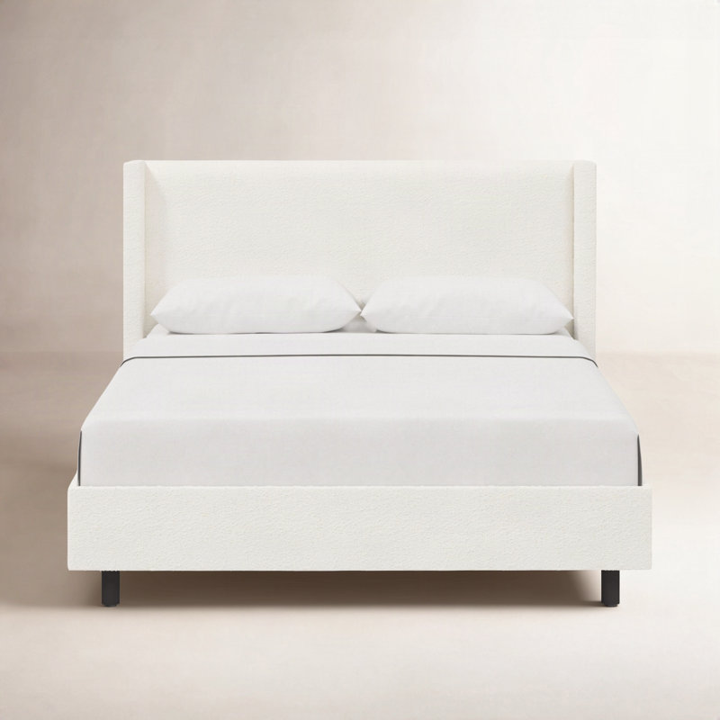 Hanson Upholstered Wingback Platform Bed, Full, Classic Fawn Linen