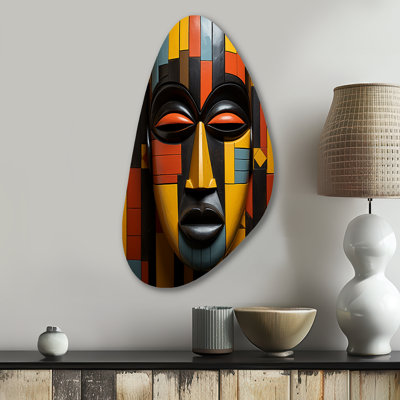 African Tribal Mask Kente II - Asymmetrical African Tribal Metal Wall Art, Freeform Metal Wall Sculpture Print