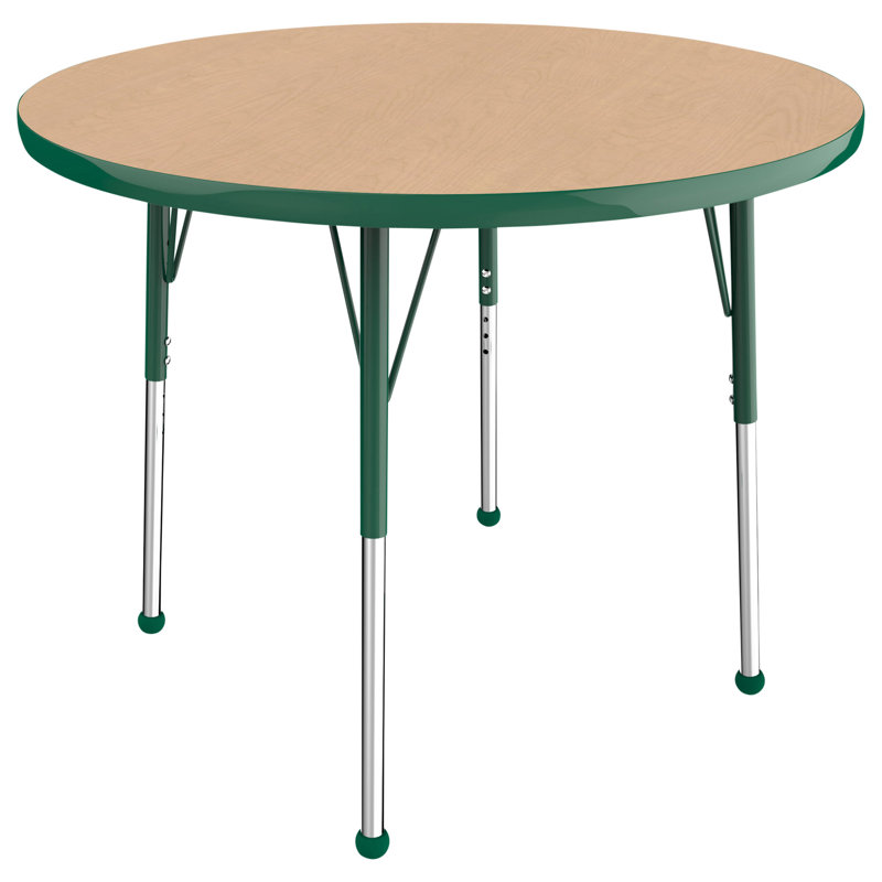 Table ronde à hauteur réglable, 48", Érable / vert, Standard Ball Glide
