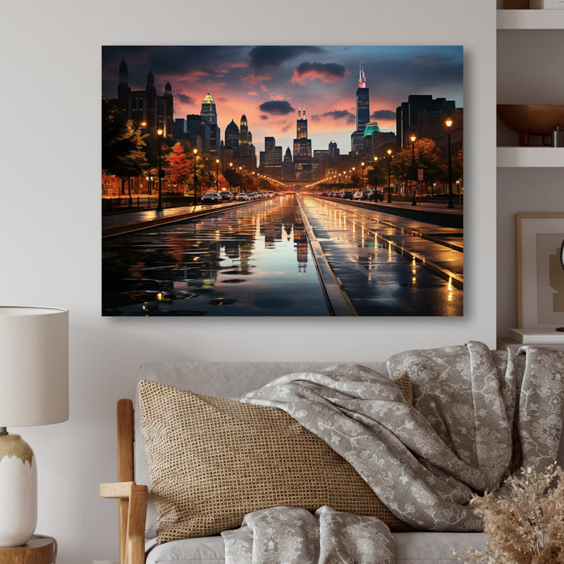 Chicago Cityscape By Night II - impression sans cadre sur métal, H 12 po x l 20 po x P 1 po