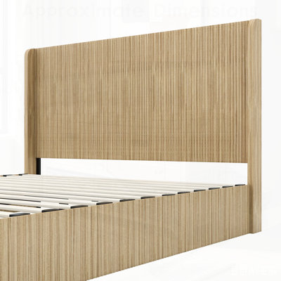 Base de lit en bois cannelé de style Mid-Century avec tête de lit haute à oreilles, plateforme à profil bas, aucun sommier requis, assemblage facile pour la chambre à coucher et la chambre d'amis