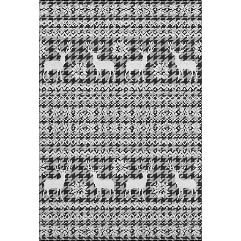 Premium Machine Washable Dockside AMF1820 Reindeers and Snowflakes Rug, Rectangle 9' x 12'