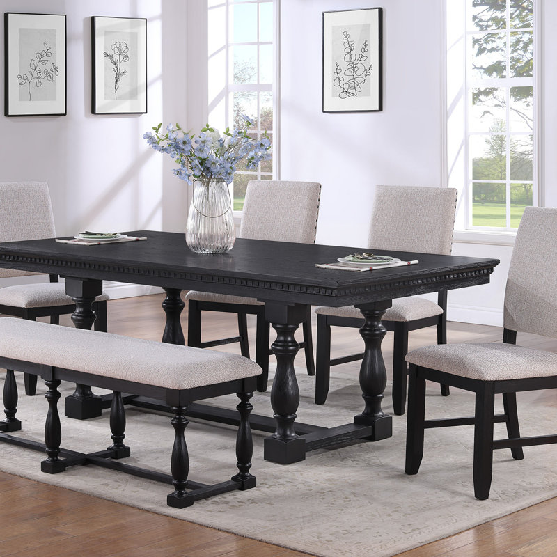 Transitional Rustic Trestle Dining Table 1Pc Wooden Solid Wood Wooden Dining Table Rectangular Black Table