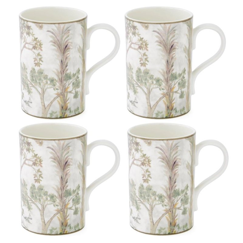 Ensemble de 4 grandes tasses à café Kemp Spode, 12 oz - vert / blanc, ensemble de 4