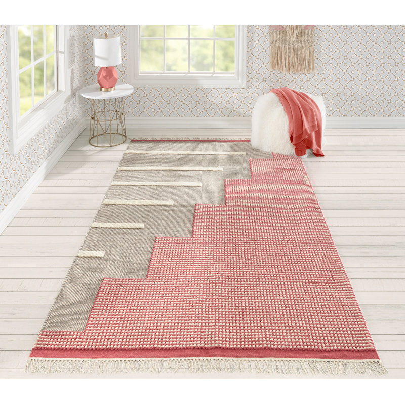 Tapis rose en laine Flatweave, Rectangle 9 pi x 12 pi