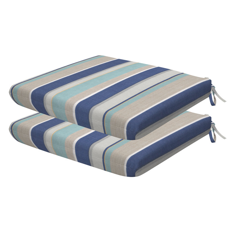 Coussin de siège d'extérieur carré Meridian, Bleu port à rayures, L 18 po x P 17,5 po
