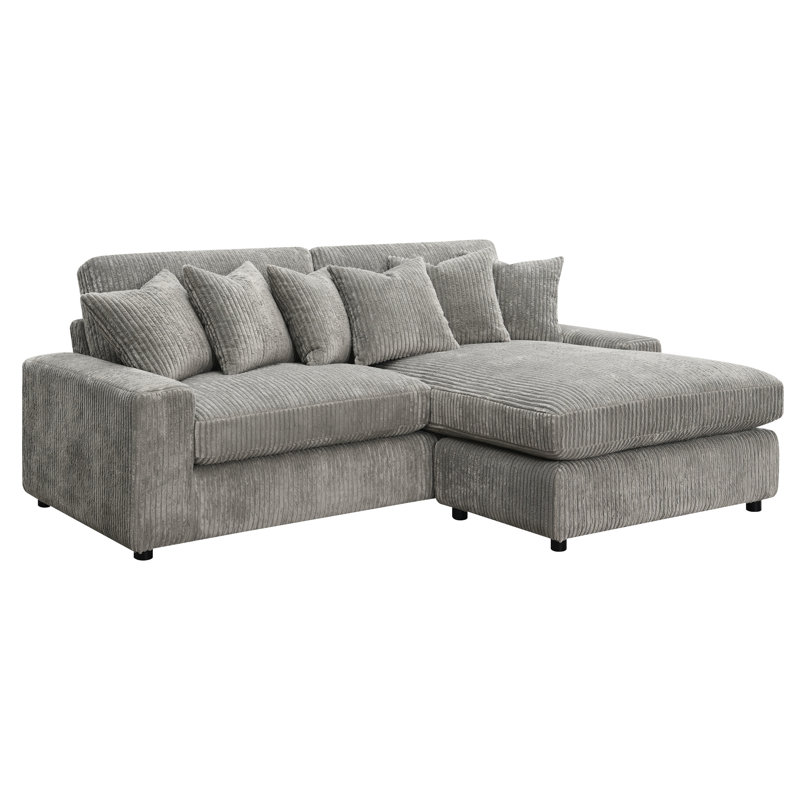 En forme de L réversible avec 6 coussins, velours côtelé gris, coussin épais de 8 po, mousse D25, charge maximale de 220 lb, poids en velours côtelé d'une profondeur de 63 po
