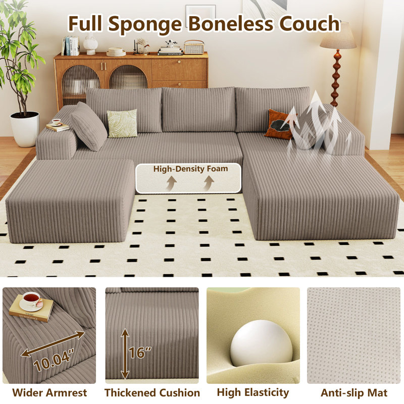 Canapé modulaire Boneless 96 po Cloud Couch, Orienté à droite, Velours côtelé chameau