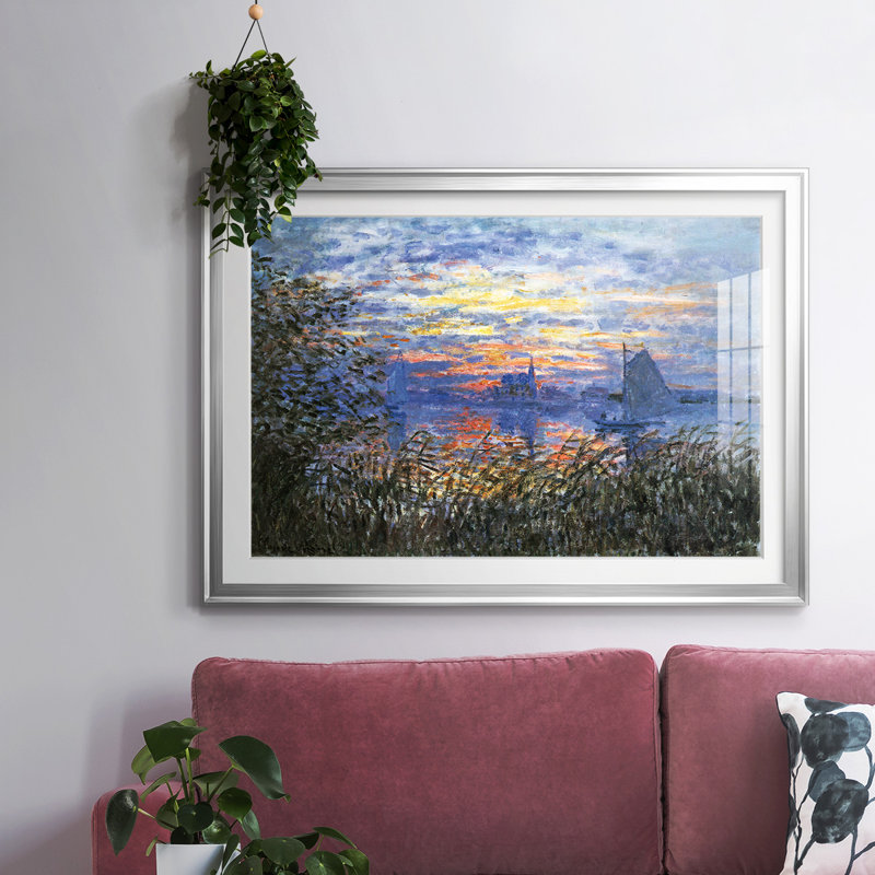 Coucher de soleil sur la seine, reproduction d'art encadrée sur papier par Claude Monet, Argent, H 30 po x l 44 po x P 1,5 po