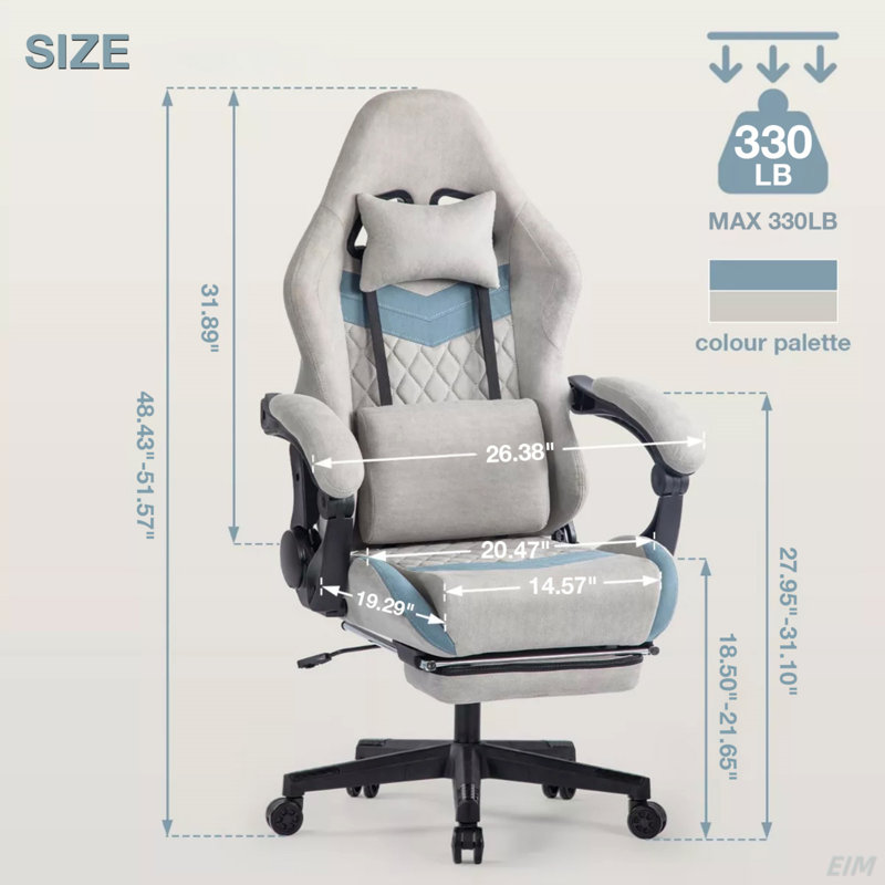 Fauteuil Esports ergonomique, réglable avec appuis-tête et coussins de taille, hauteur réglable, convient aux bureaux et aux salles de jeux