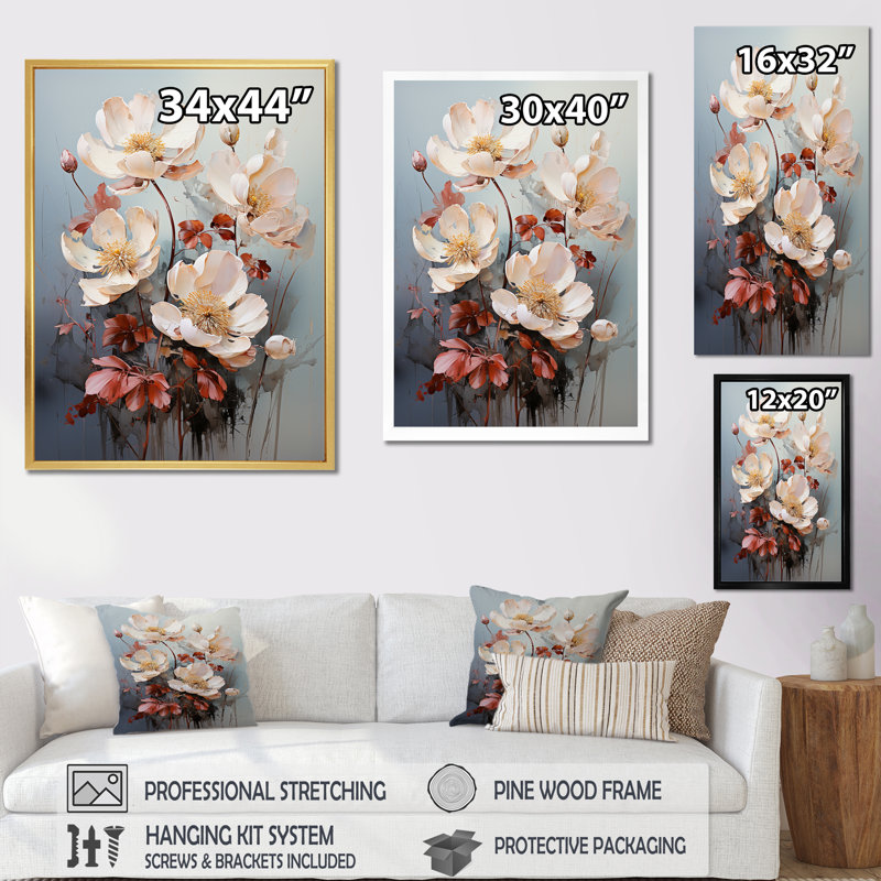 «Affulent Bouquet Of Lotus I» sur toile, Cadre simple blanc, H 40 po x l 30 po x P 1,5 po