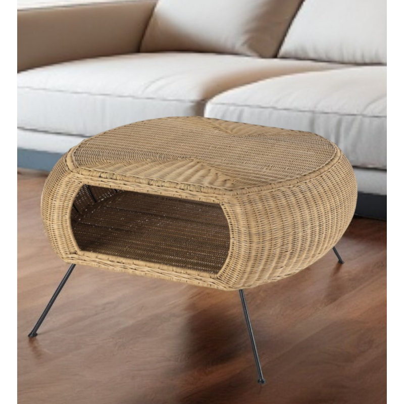 Table basse 38 "ovale en rotin et fer naturel et noir 38"
