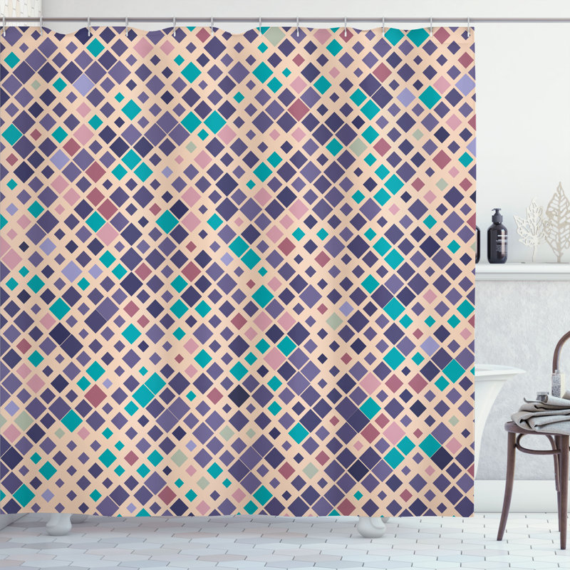  Rideau de douche mauve rétro Artsy + crochets, H 69 po x l 75 po, Champagne champagne