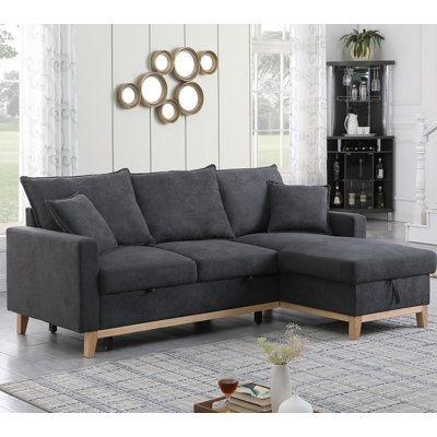 Canapé-lit modulaire réversible 84,25 po tissé gris foncé avec méridienne de rangement