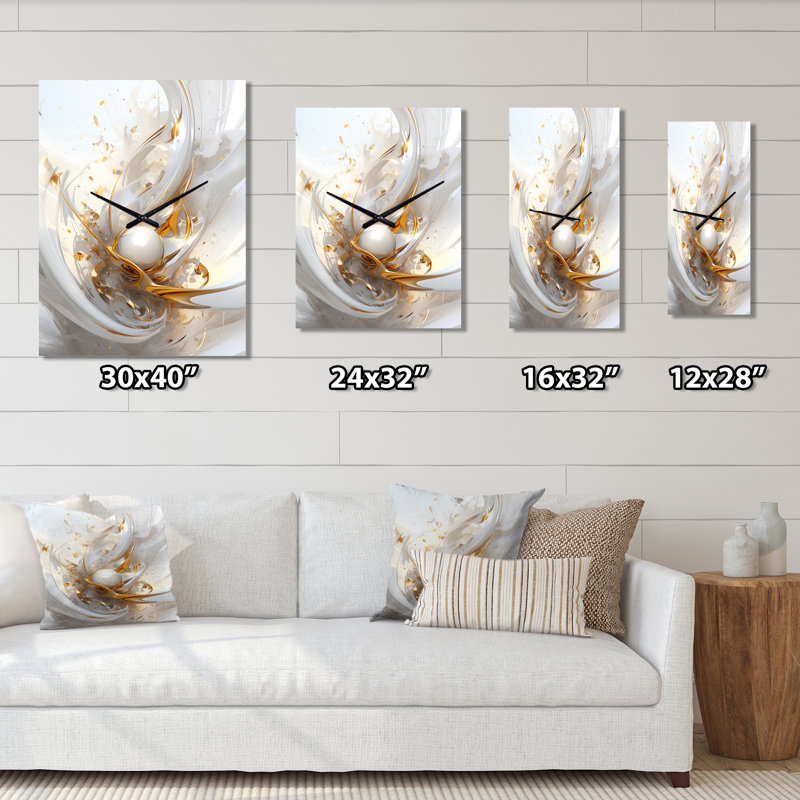Horloge murale Fractal Gold Sphere On White II - Fractals, H 32 po x l 24 po x P 1 po