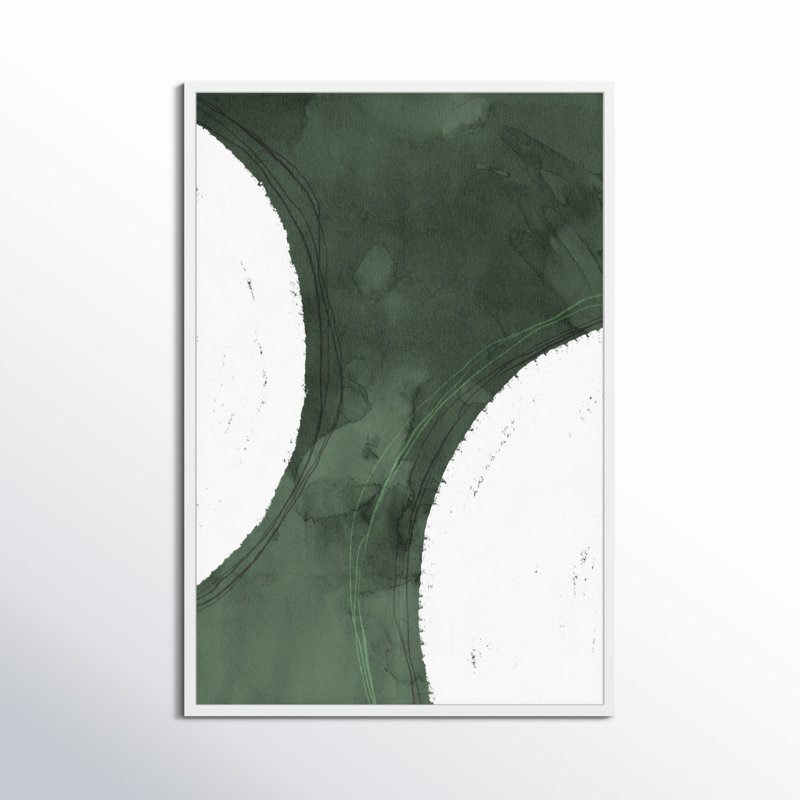 "Green Moon" by Oliver Gal Abstract Floater Framed Canvas Painting Print, White, 56" H x 38" W x 0.5" D