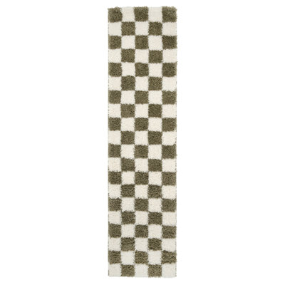 Runner Chequered Machine Tufted Shag Area Rug