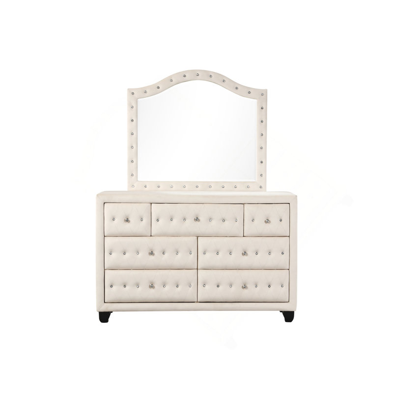 Commode capitonnée à 7 tiroirs de style moderne avec tissu en velours et bois