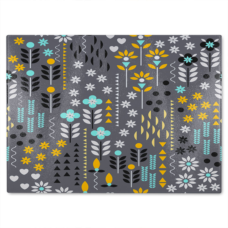 Flower Print Glass Chopping Board, 40cm L x 28cm W