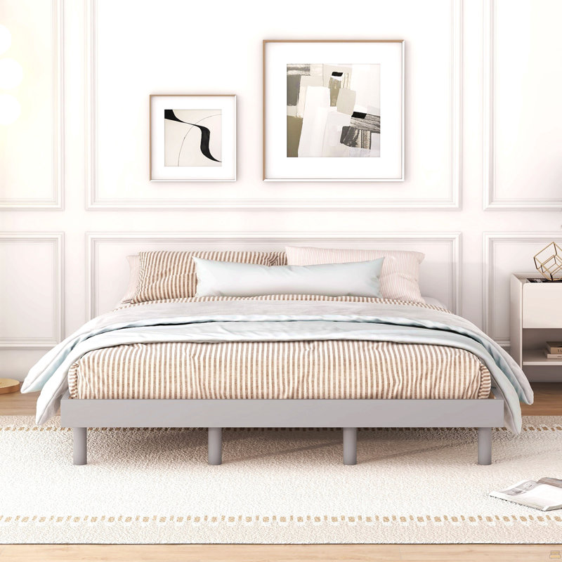 Cadre de lit plateforme grand flottant, Gris, Grand lit