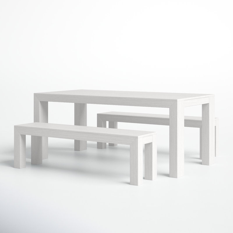 Linzy 6-Person Pine Solid Wood Modern Dining Set, White Wirebrush