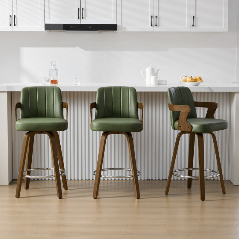 Tabouret de bar et de comptoir pivotant rembourré avec accoudoirs, Vert foncé, Tabouret de bar (siège d'une hauteur de 29 po)