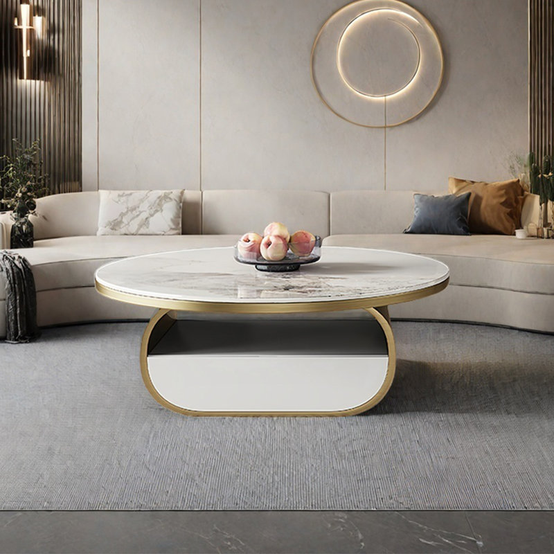 Table basse ronde de style italien avec lumière de luxe, H 16,5 po x L 35,4 po x l 35,4 po, Doré