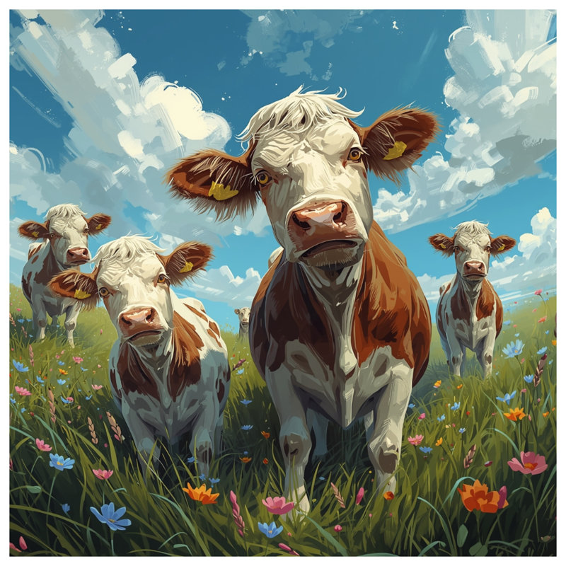 Coussins Cows In Flower Field, 16 x 16 pouces