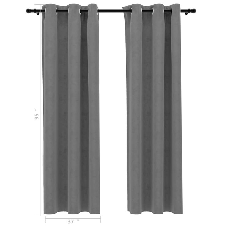 Bertello Velvet Blackout Curtains with Rings, Gray, 37" W x 95" L