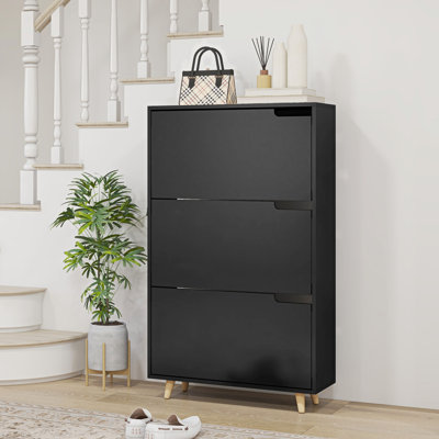 Armoire à chaussures étroite avec 3 portes rabattables et tablettes réglables