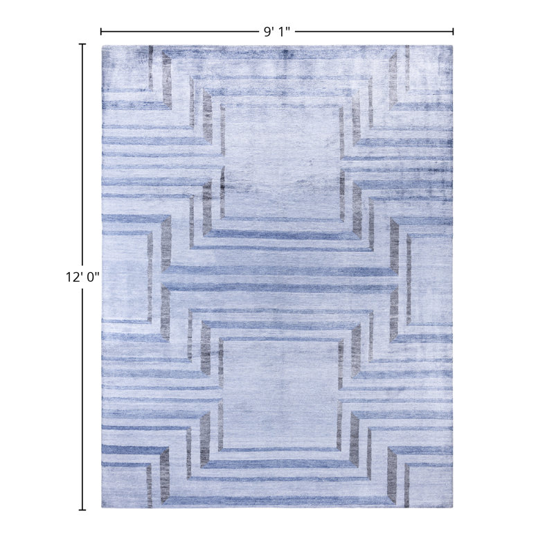Tapis moderne noué à la main de conception unique - gris, 9 pi 1 po x 12 pi 0 po Modern