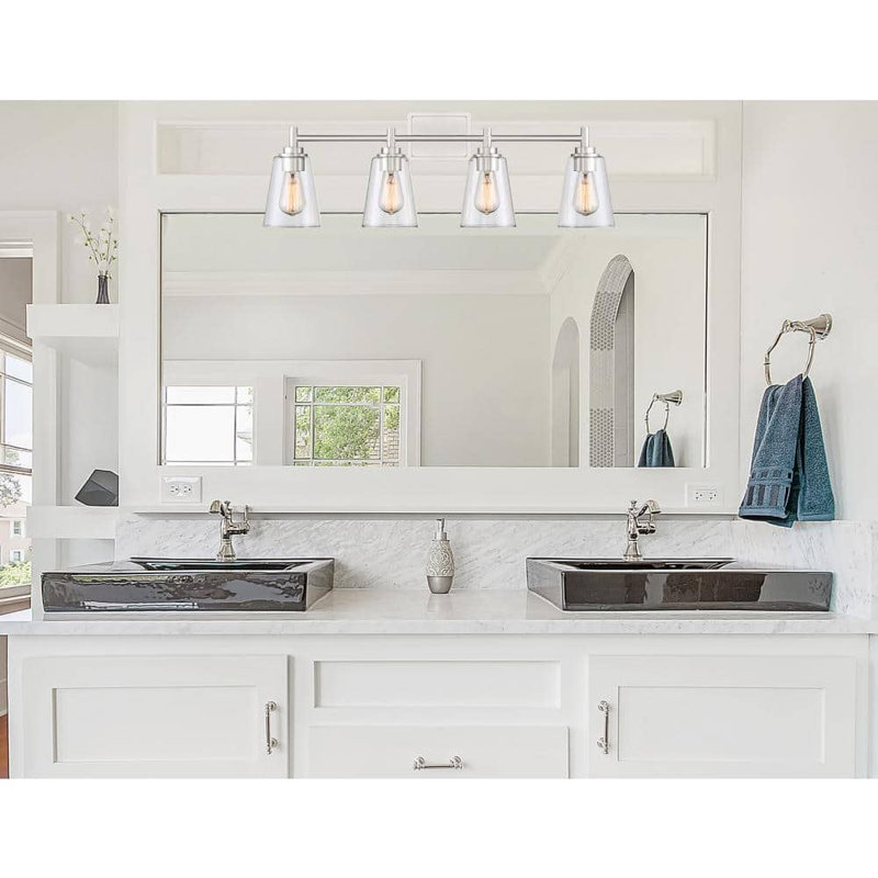 Meuble-lavabo moderne 4 lumières 31 po avec abat-jour en verre transparent 31 po
