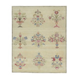 Rug & Kilim’S Block Print Rug, Cream White With Whimsical Multi-Colored Florals