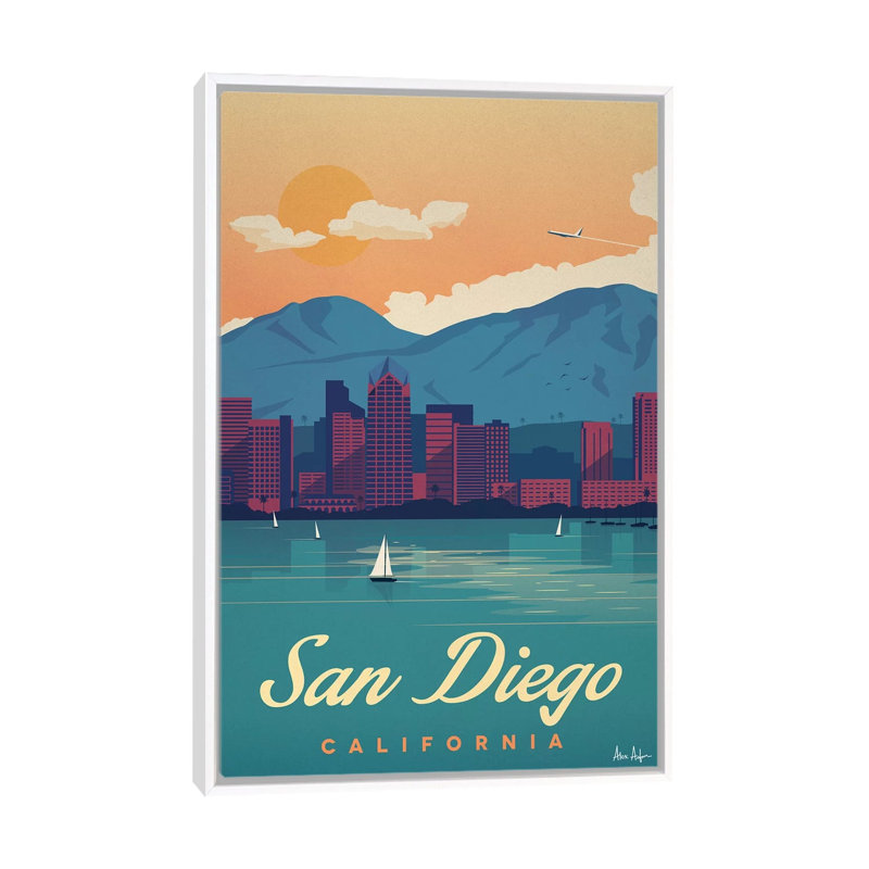 San Diego - impression d'art graphique, H 26 po x l 18 po x 1,5 po, Toile blanche encadrée, Pas de tapis