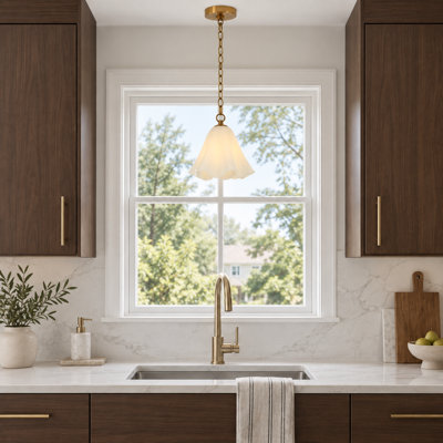 Dimmable 1- Light Milky Glass Pendant Light