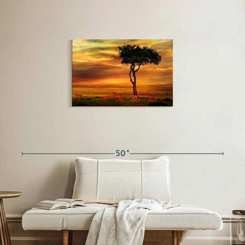 Alala, Impala africain au coucher du soleil, H 20 po x l 30 po