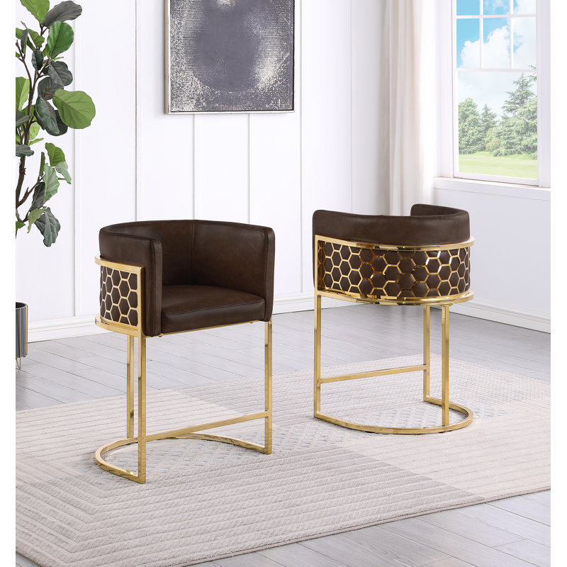 Tabouret de bar rembourré (29 po) et comptoir (24 po) avec tissu en peluche et dossier en forme de peigne miel, Espresso, 2