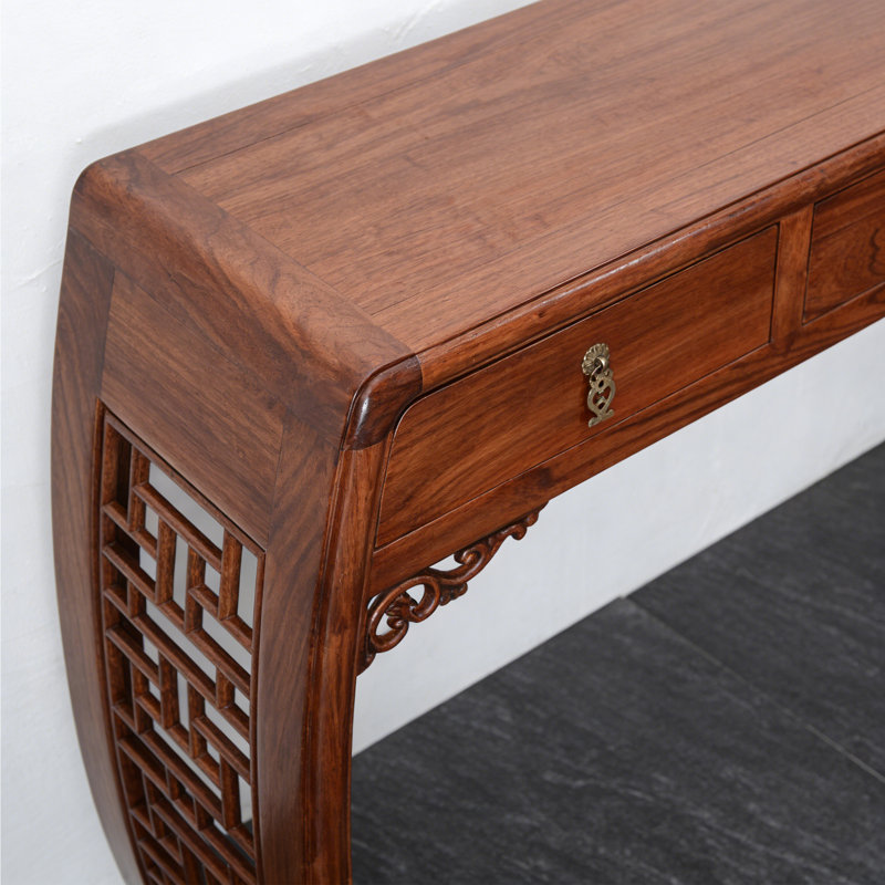 Console en bois d'orme massif avec tiroirs, H 33,07 po x l 51,18 po x P 14,17 po, Brun-roux