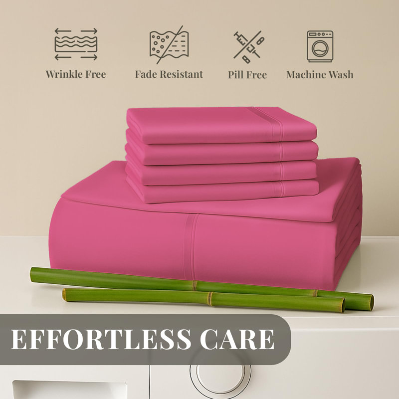 Premium Rayon From Bamboo Blend Sheet Set With Deep Pockets, Cooling and Breathable, Bright Pink