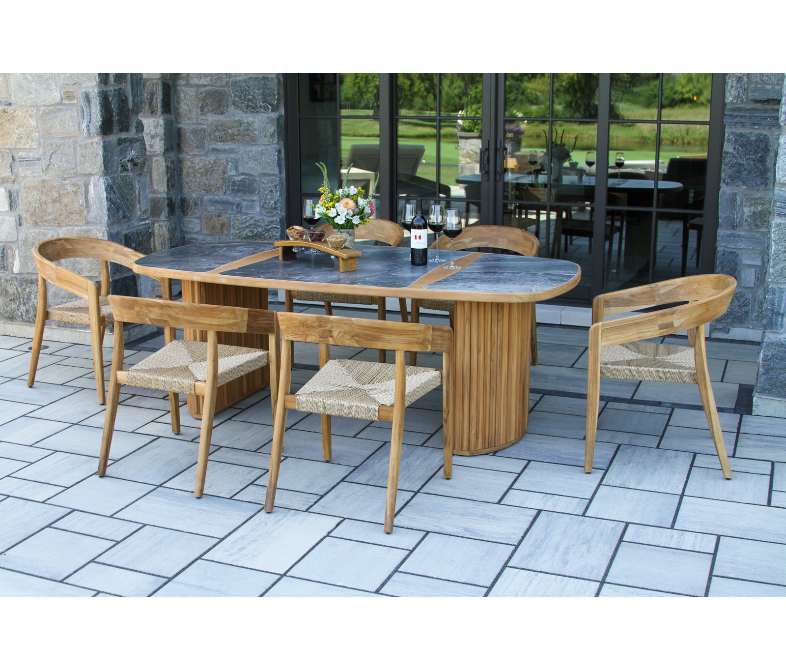 Estate 40" Teak Patio Dining Set, Tan/Natural, Gray