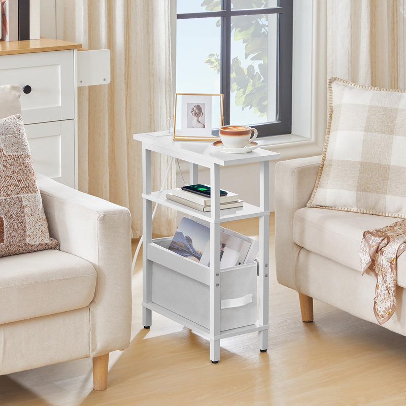 Side Table with Storage, White, White
