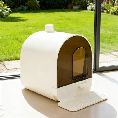 White Cat Litter Box With Lid, Filter, And , Private Hooded Design, Removable Tray, For Cats Under 10 Lb Deodorizing Mat, Suitable Kittens Lbs