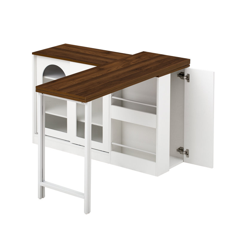 Buffet rotatif à 360 ° avec armoire de rangement en verre Horizon, H 30,2 po x l 47,8 po x P 15,2 po, Brown / White