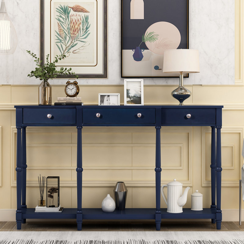 Console en bois massif 58,07 po Wampler, Bleu marine, Bleu marine, H 34,06 po x l 58,07 po x P 11,02 po