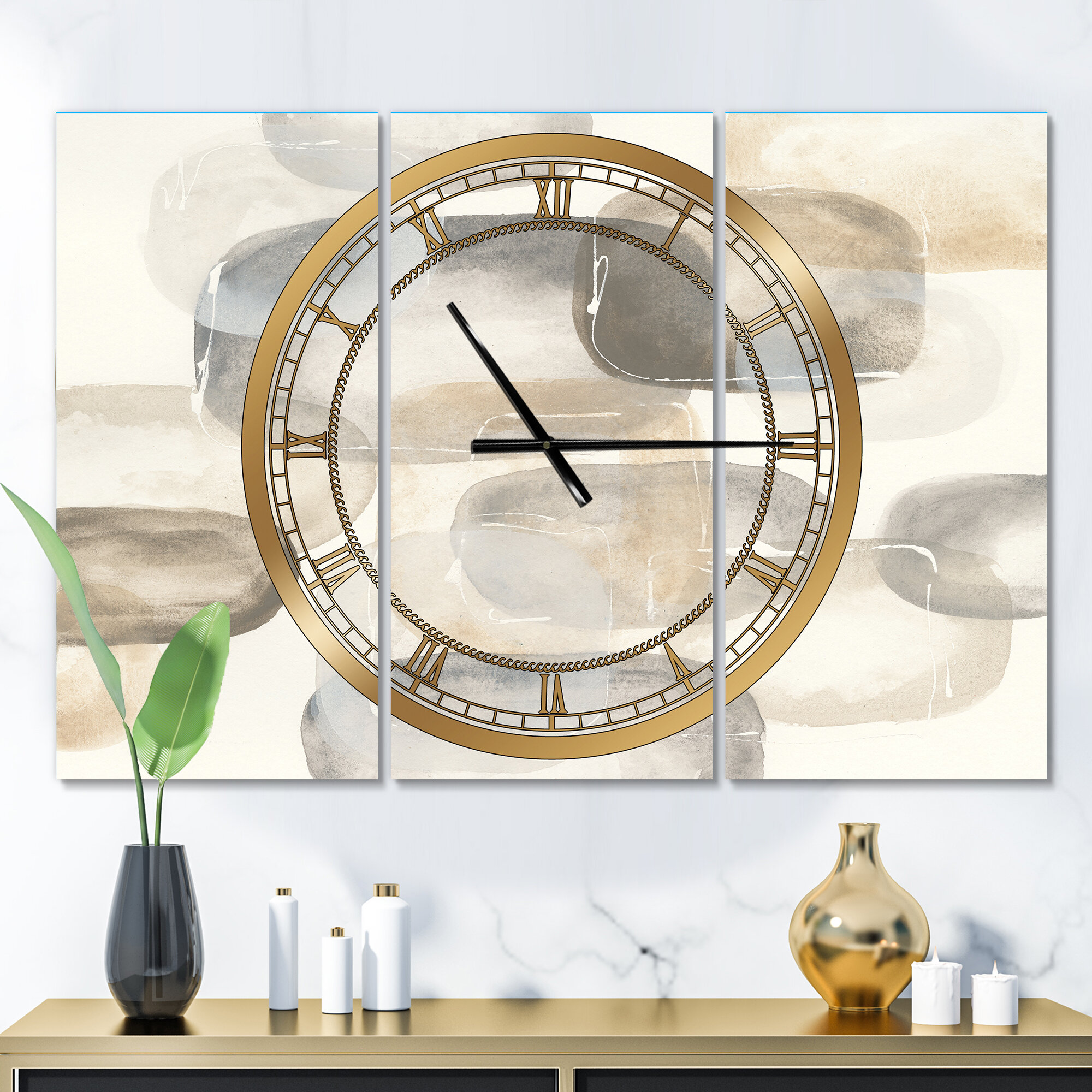 East Urban Home Neutral Oval Gray Stones II - Modern wall clock | Wayfair